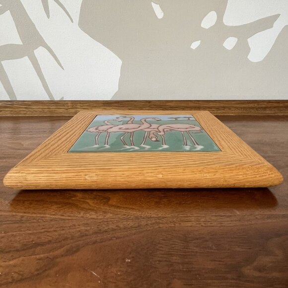Frog Hollow Tile Design Flamingo Trivet Art Wood Frame 9x9" Idaho Carol Johnson - Picture 7 of 14